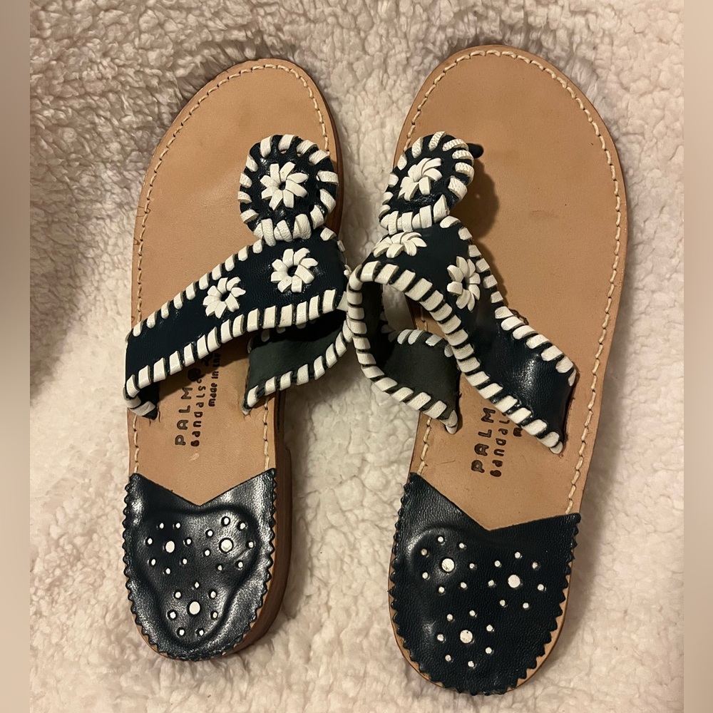 Navy and White Palm Beach Leather Sandal